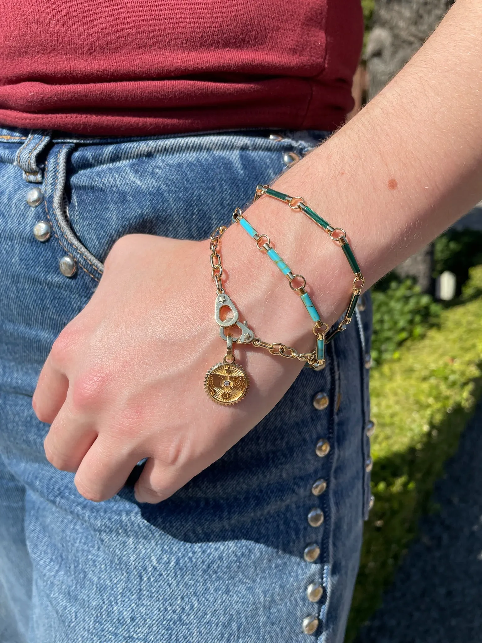 Malachite Element Yellow Gold Chain Bracelet sold by YLANG23 product image thumbnail 2