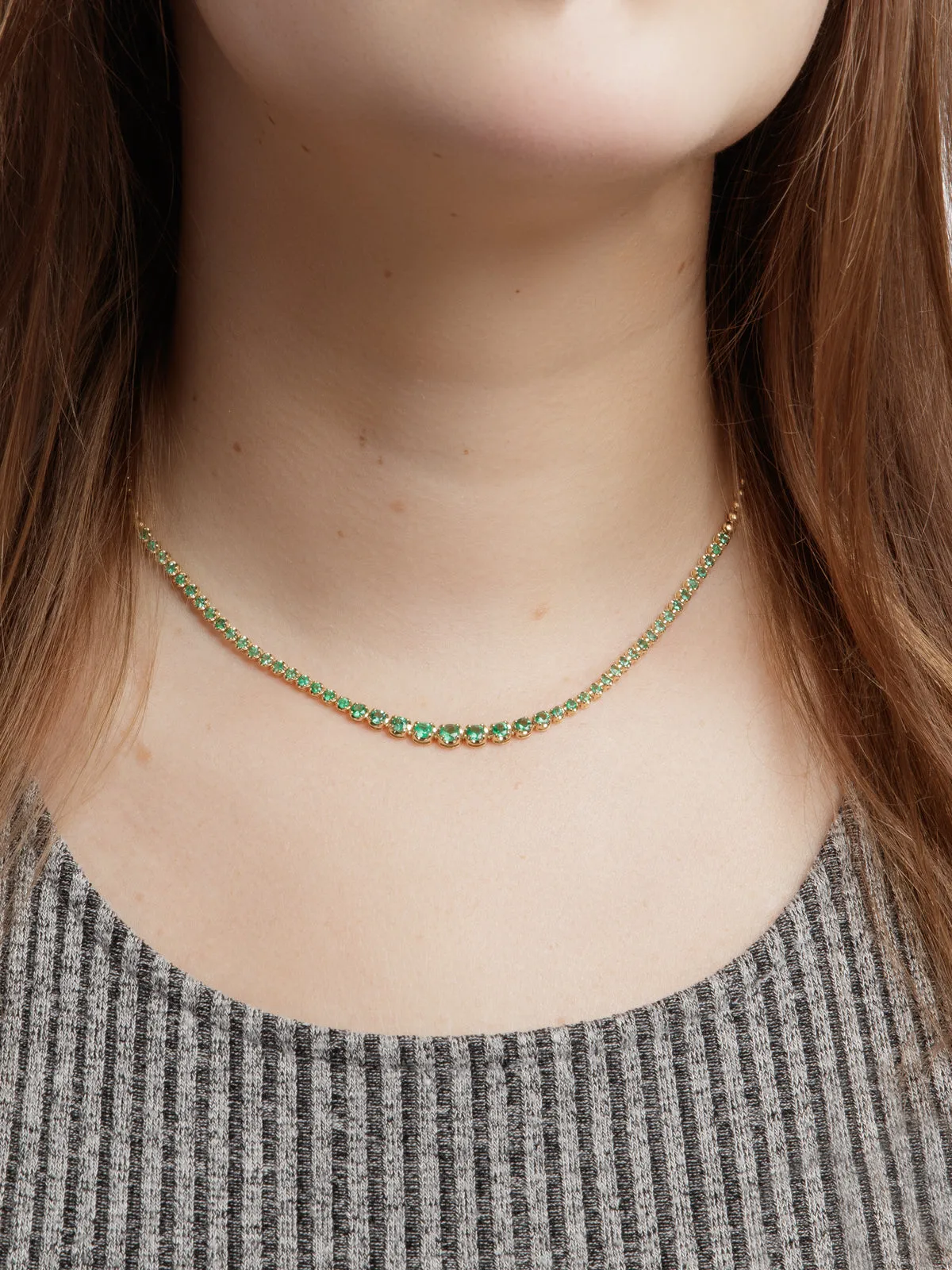 Graduated Emerald Yellow Gold Tennis Necklace sold by YLANG23 product image thumbnail 2