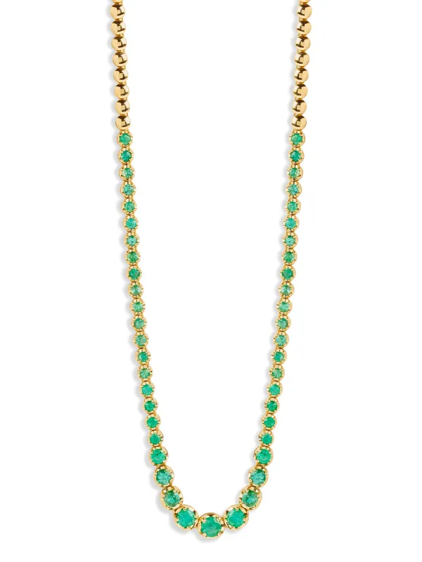 Graduated Emerald Yellow Gold Tennis Necklace sold by YLANG23