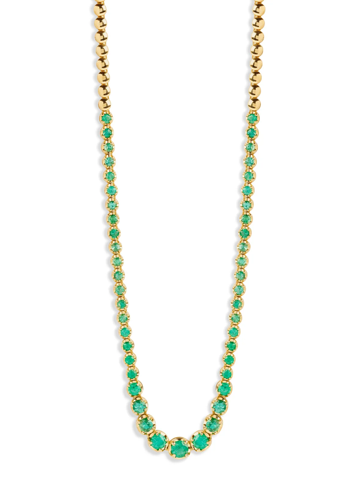 Graduated Emerald Yellow Gold Tennis Necklace sold by YLANG23