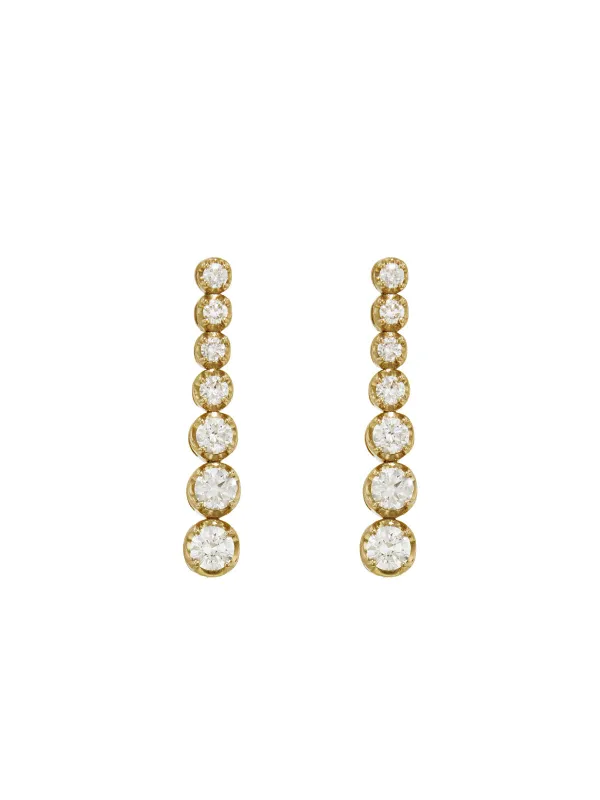 7 Small Graduated Diamond Yellow Gold Tennis Stud Earrings sold by YLANG23