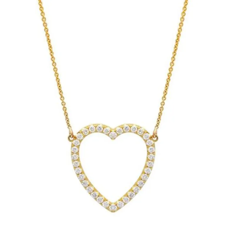 Diamond Large Open Heart Yellow Gold Necklace sold by YLANG23