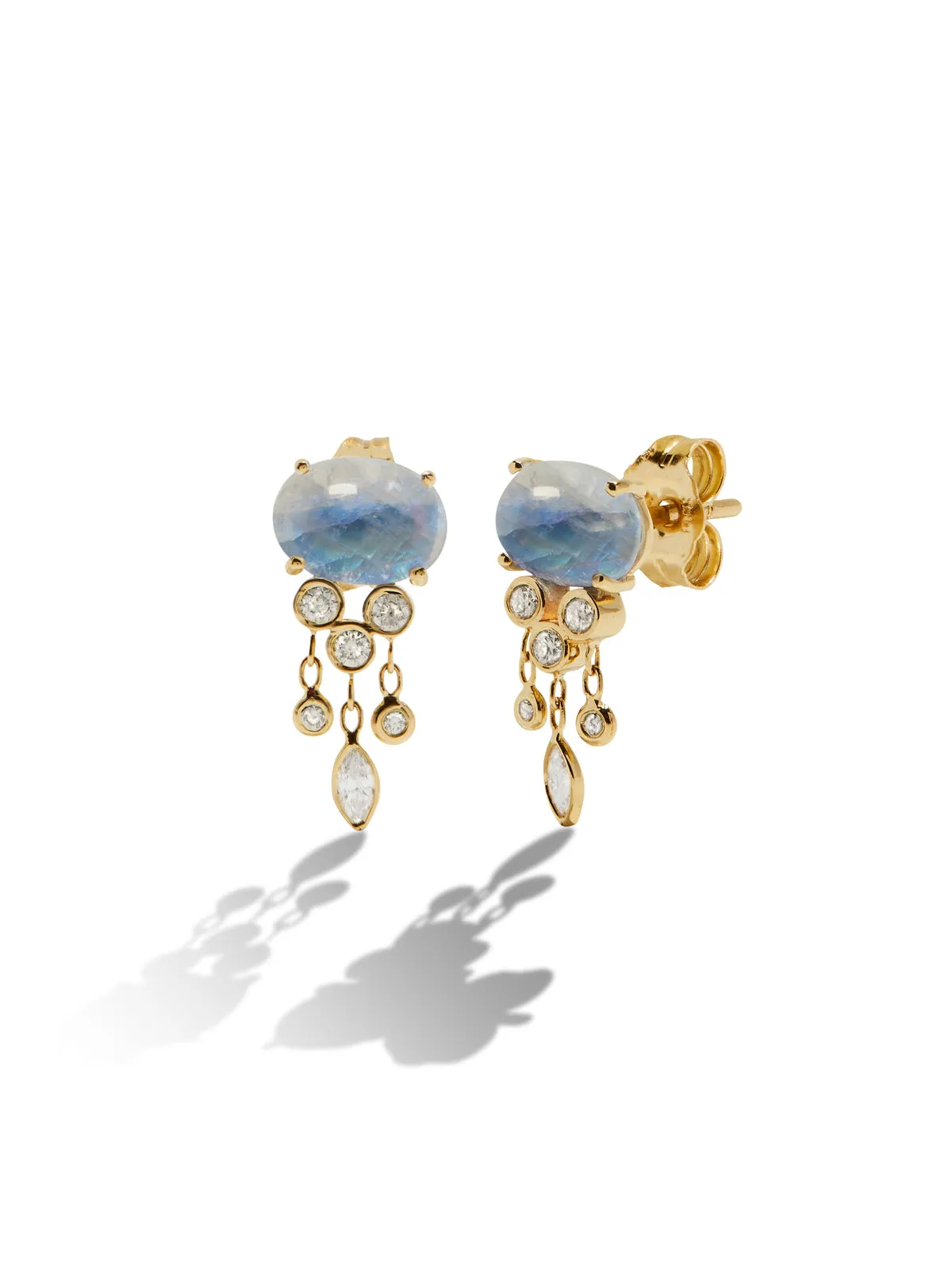 Cabochon Moonstone & Diamond Jellyfish Yellow Gold Earrings sold by YLANG23