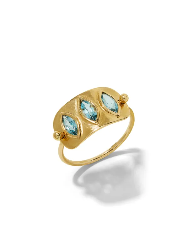 Triple Marquise Aquamarine Plate Yellow Gold Ring sold by YLANG23