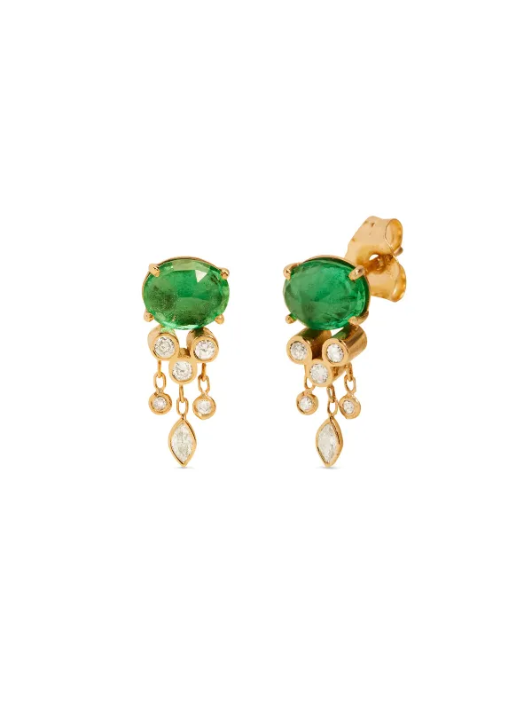 Emerald and Diamond Jellyfish Yellow Gold Earrings sold by YLANG23