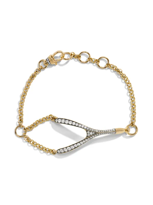 Antique Finish Diamond Wishbone Yellow Gold Bracelet featured in PaperCity sold by YLANG23