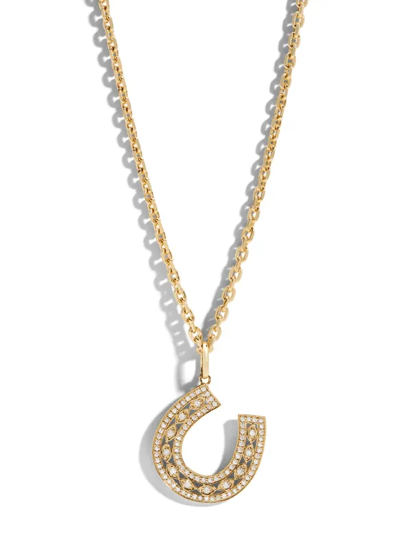 Marquise Eye Pavé Horseshoe Yellow Gold Necklace made by Sydney Evan