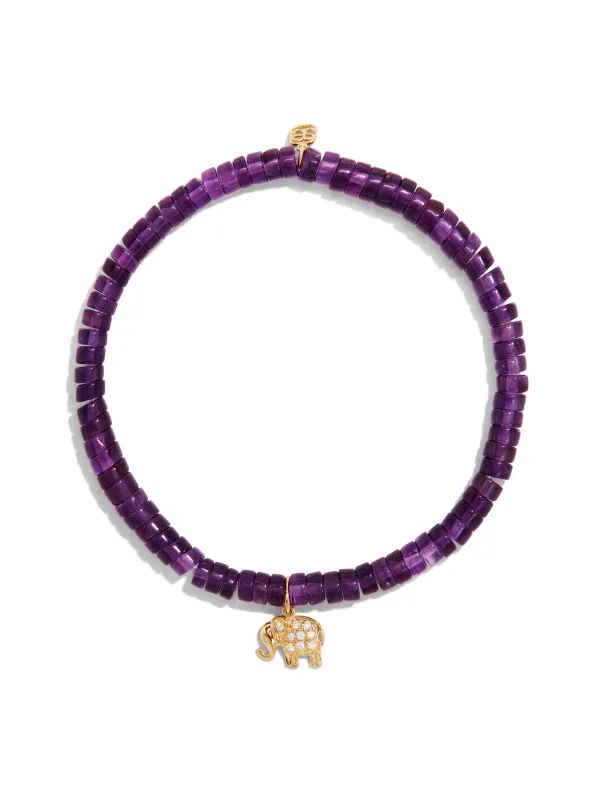 Mini Elephant Charm on Amethyst Heishi Beaded Bracelet sold by YLANG23