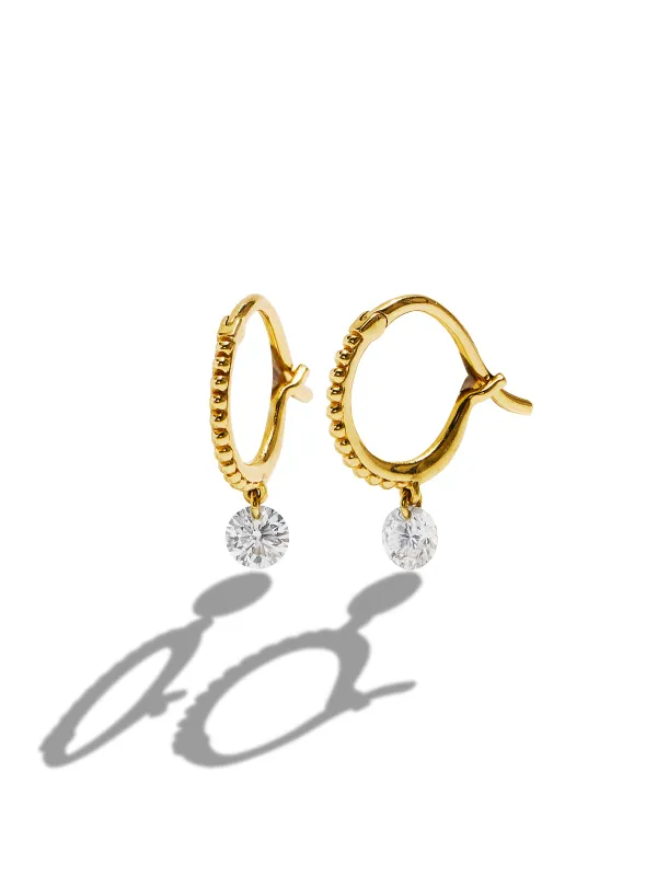 Set Free Diamond Beaded Yellow Gold Hoop Earrings sold by YLANG23