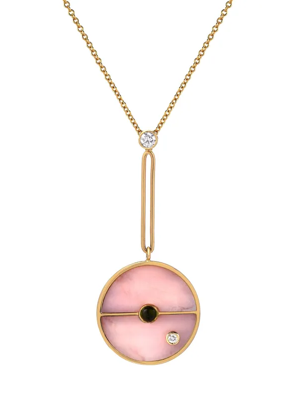 Signature Pink Opal and Green Tourmaline Compass Yellow Gold Pendant Necklace made by YLANG23