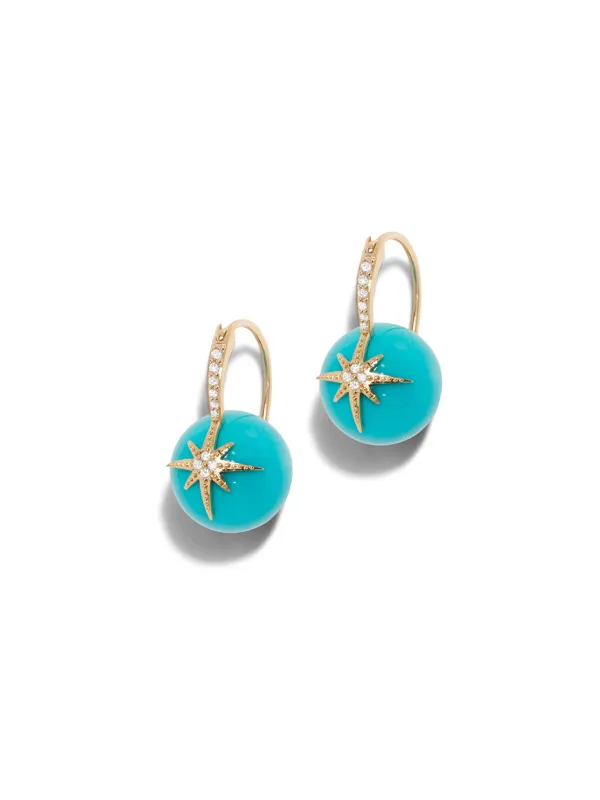 Pavé Diamond Starburst Turquoise Bead Yellow Gold Earrings sold by YLANG23