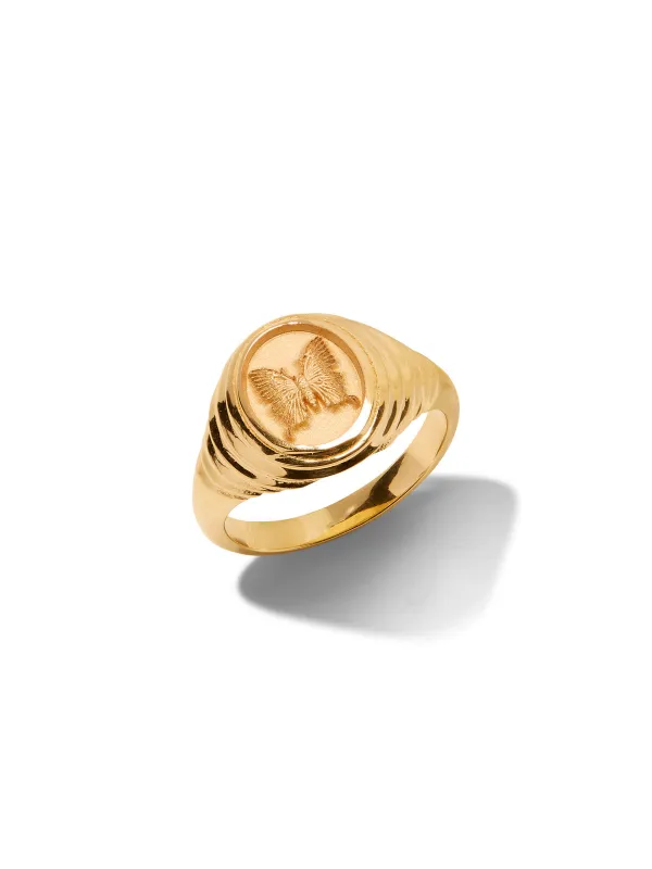 Butterfly Tiered Fantasy Yellow Gold Signet Ring sold by YLANG23
