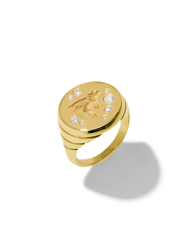 Diamond Flying Pig Fantasy Signet Ring sold by YLANG23