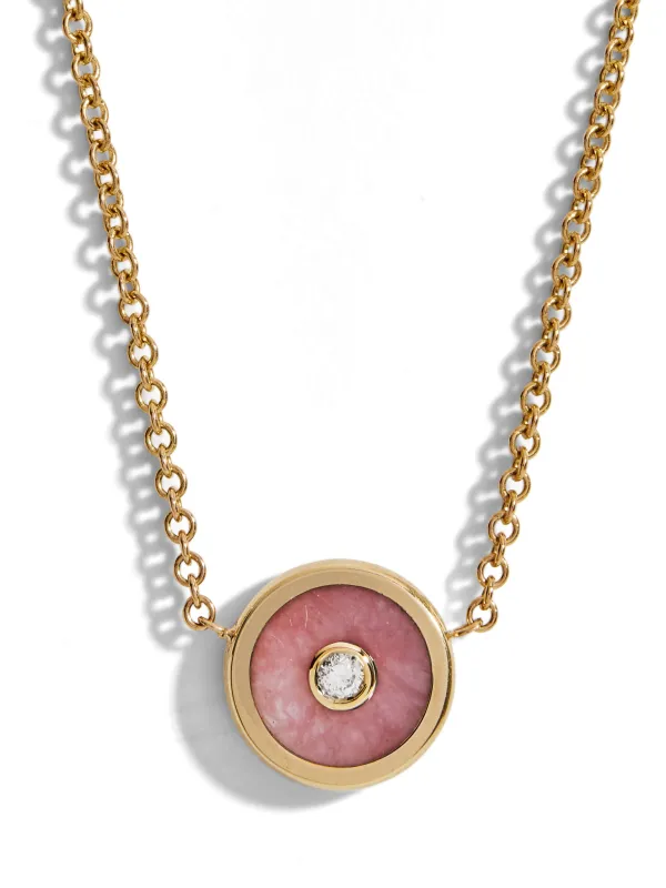 Mini Pink Opal and Diamond Compass Yellow Gold Necklace sold by YLANG23