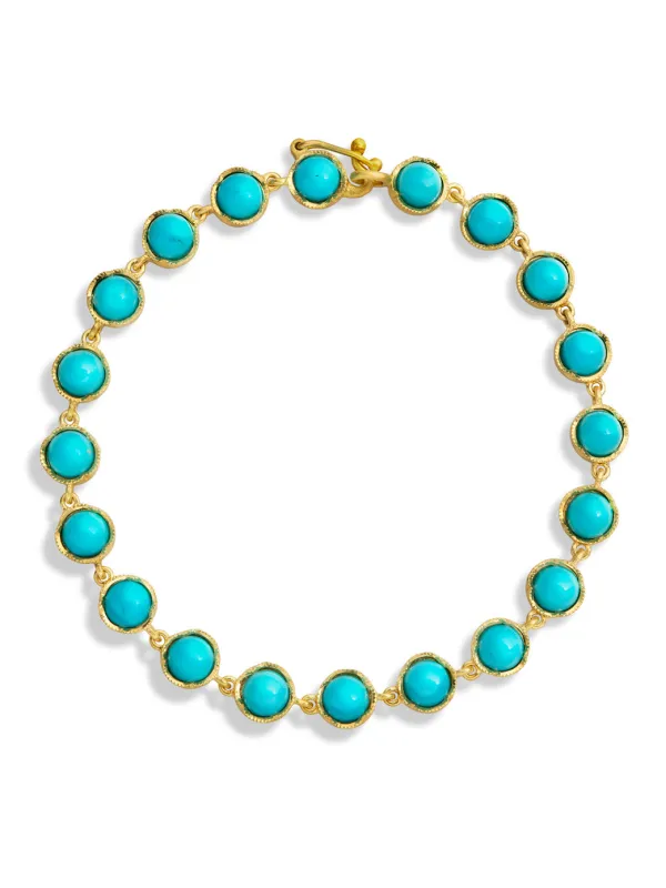 Cabochon Kingman Turquoise Petite Classic Link Yellow Gold Bracelet sold by YLANG23