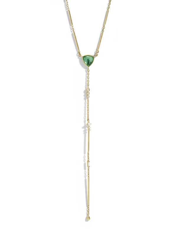 Green Tourmaline & Diamond Lariat Yellow Gold Necklace sold by YLANG23