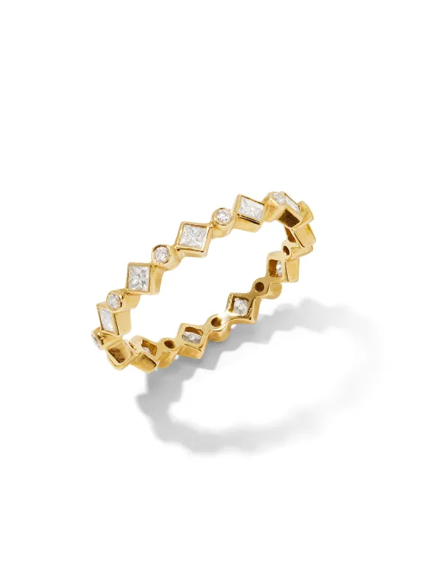 Catherine Round & Princess Diamond Yellow Gold Band sold by YLANG23