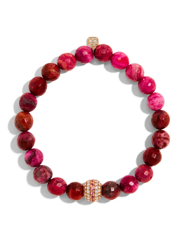 Diamond & Pink Sapphire Mala Bead on Lace Agate Beaded Bracelet sold by YLANG23