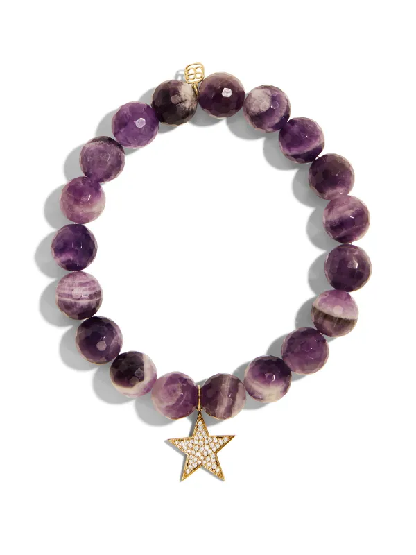 Medium Pave Star on Faceted Amethyst Beaded Bracelet sold by YLANG23