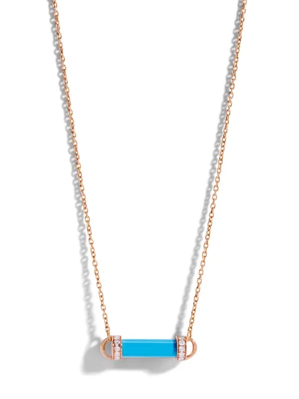 Turquoise Single Pillar Rose Gold Pendant Necklace sold by YLANG23