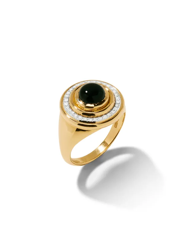 Onyx & Diamond Mimette Yellow Gold Pinky Ring made by YLANG23