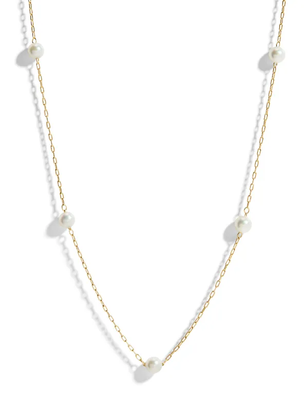 Floating Pearl Chain Yellow Gold Necklace sold by YLANG23
