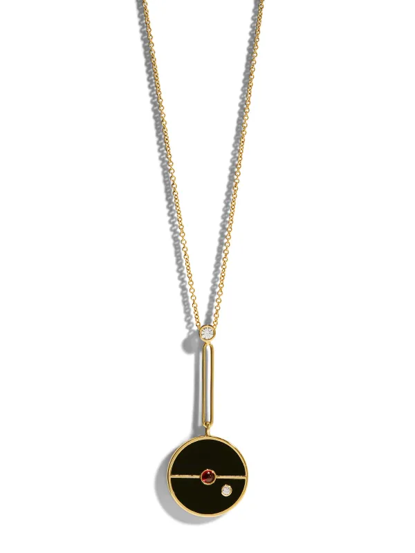 Signature Black Onyx and Ruby Compass Yellow Gold Pendant Necklace sold by YLANG23