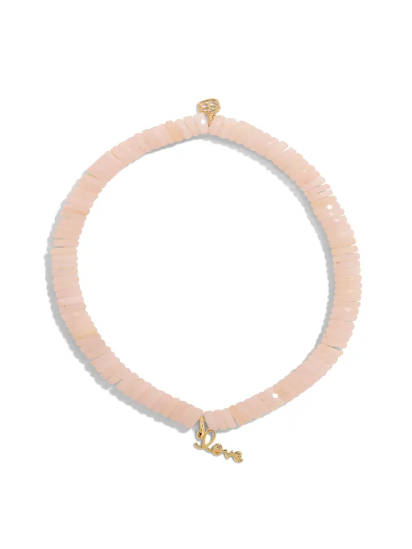 Mini Pure Love Script on Pink Opal Heishi Beaded Bracelet sold by YLANG23