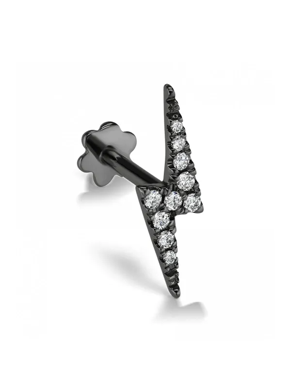 11mm Diamond Lightning Bolt Thread Through Black Gold Single Earring sold by YLANG23