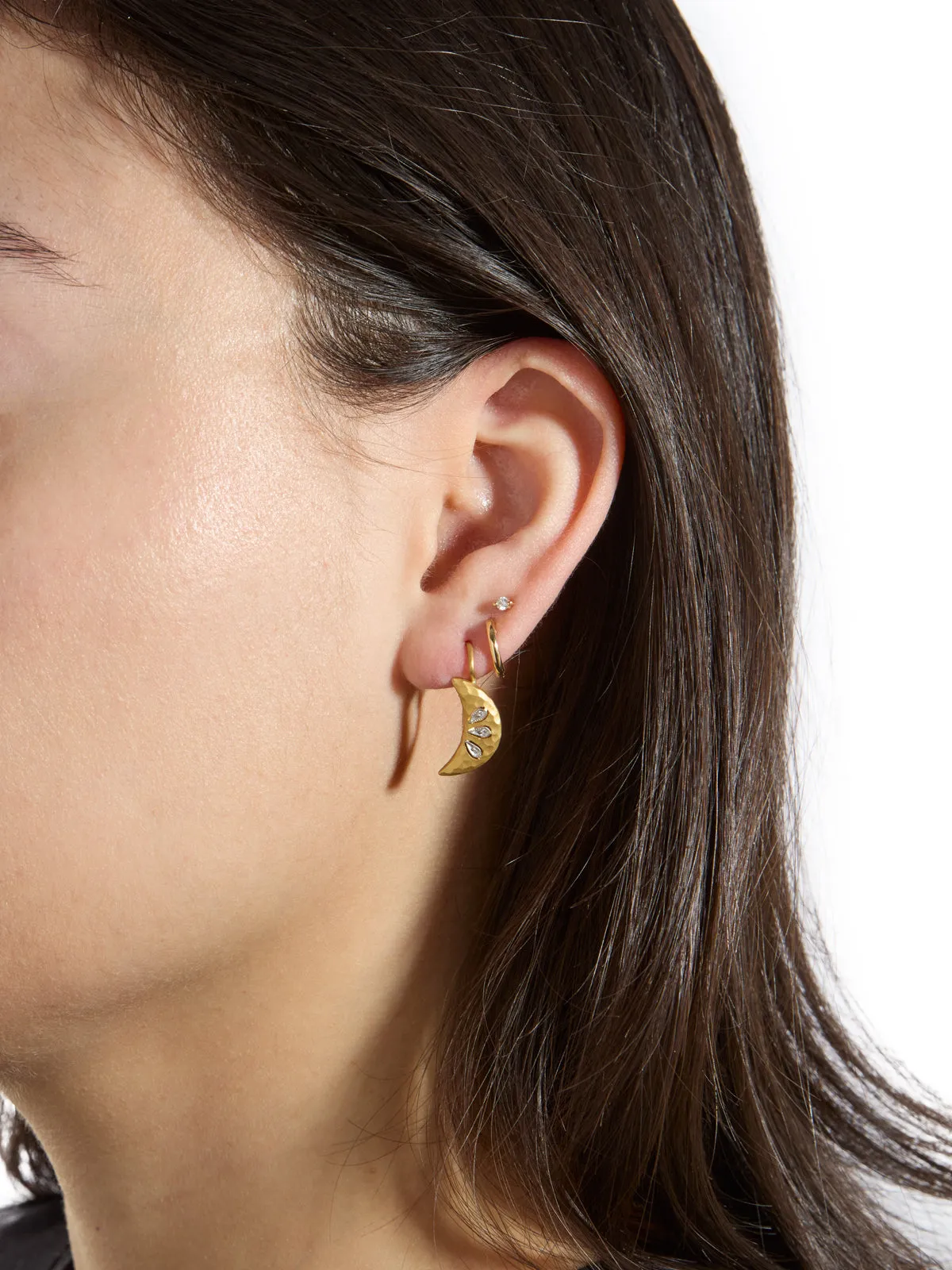 Diamond Crescent Moon Yellow Gold Earrings sold by YLANG23 product image thumbnail 2
