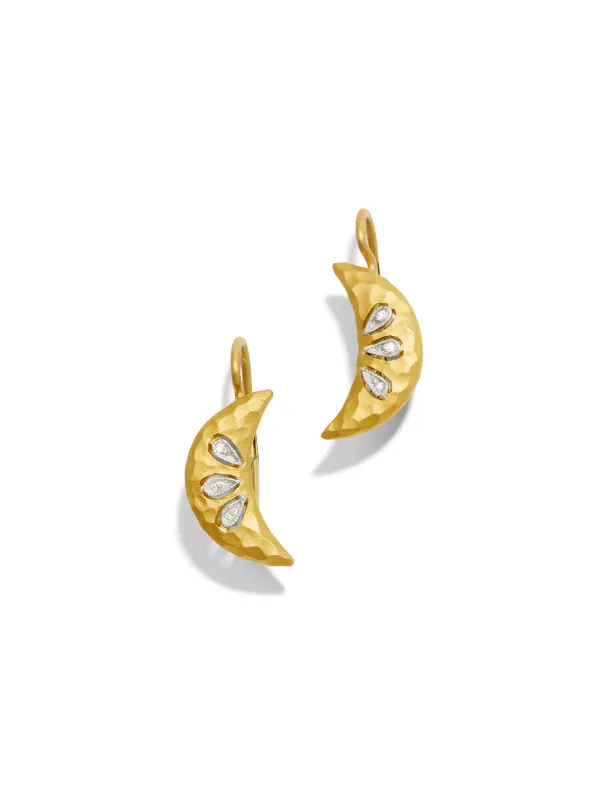 Diamond Crescent Moon Yellow Gold Earrings sold by YLANG23