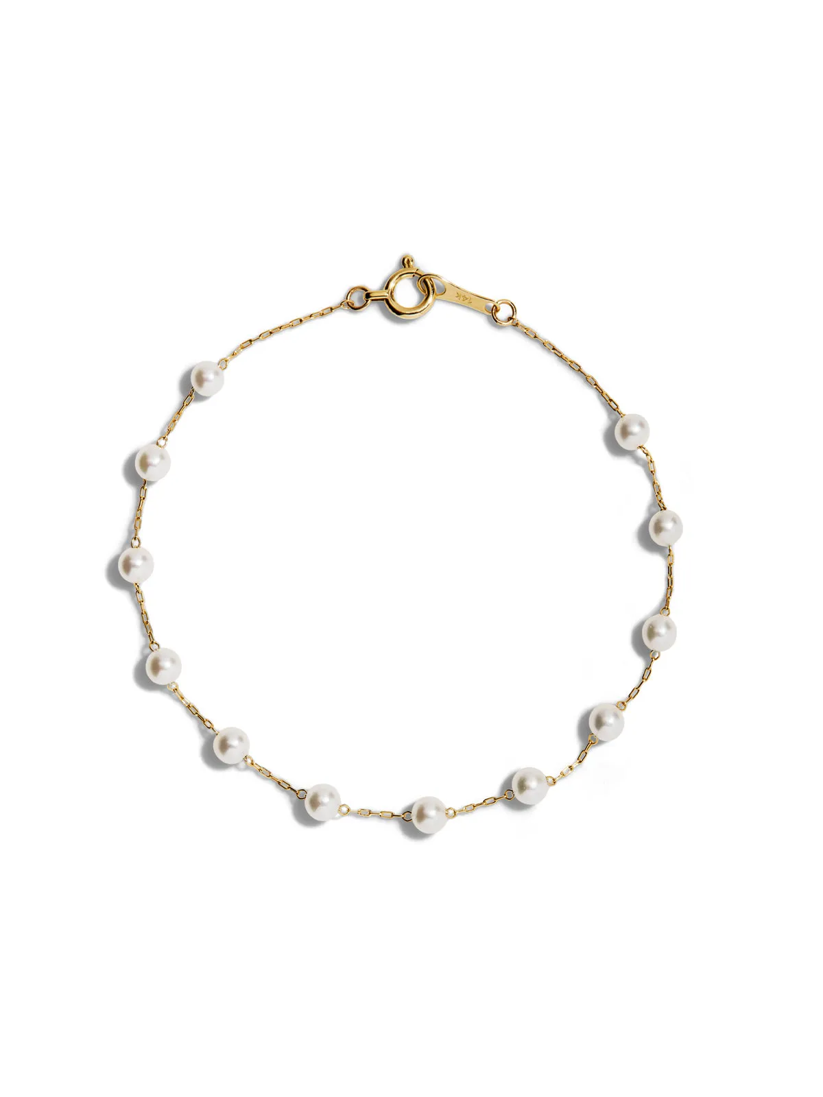 Floating Pearl Chain Yellow Gold Bracelet sold by YLANG23