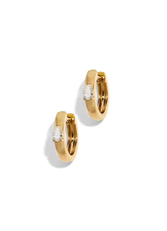 Pear Diamond Yellow Gold Mini Hoop Earrings sold by YLANG23