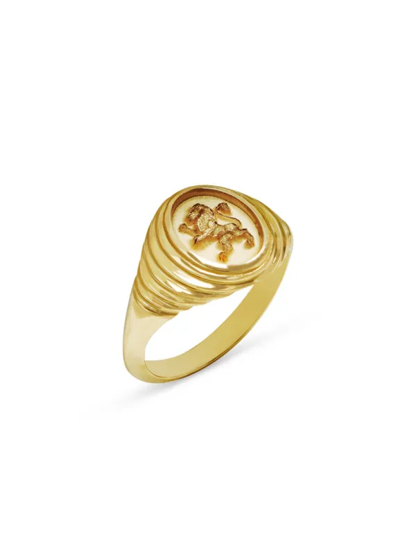 Lion Tiered Fantasy Yellow Gold Signet Ring sold by YLANG23