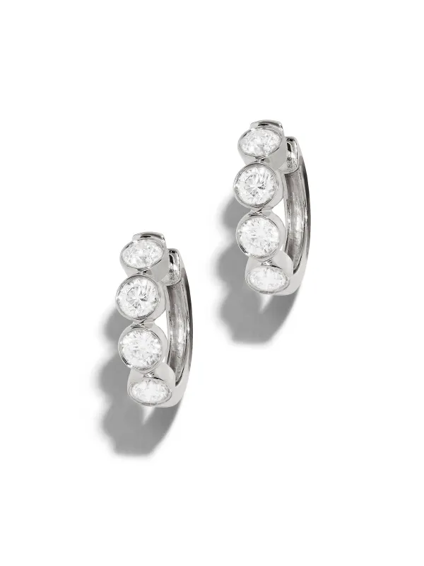 Bezel Set Diamond White Gold Huggie Hoop Earrings sold by YLANG23