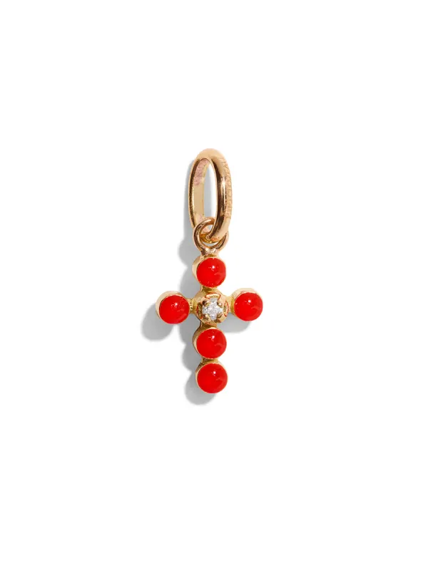 Coral Pearled Cross Yellow Gold Charm sold by YLANG23
