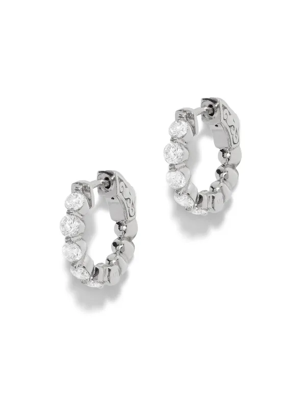 Round Diamond White Gold Mini Hoop Earrings sold by YLANG23
