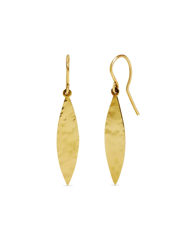 Hammered Marquise Yellow Gold Drop Earrings sold by YLANG23