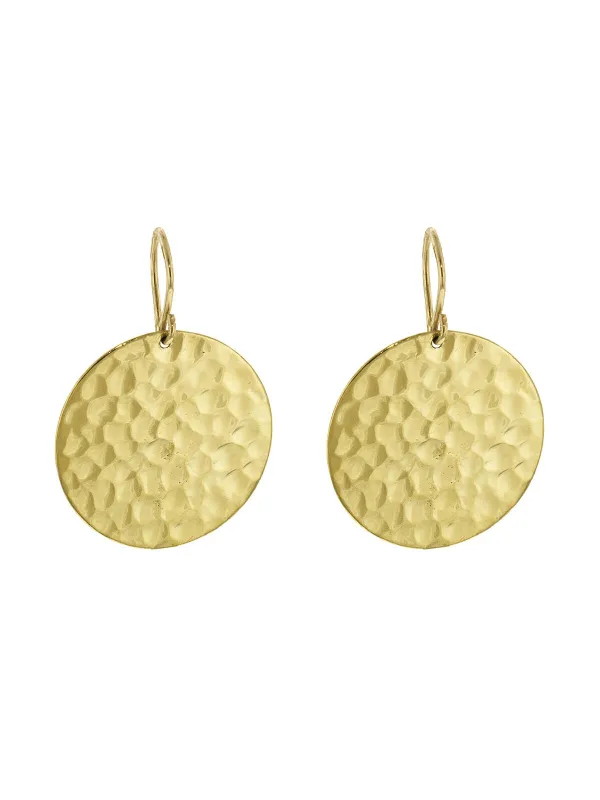 Small Hammered Disc Yellow Gold Earrings sold by YLANG23