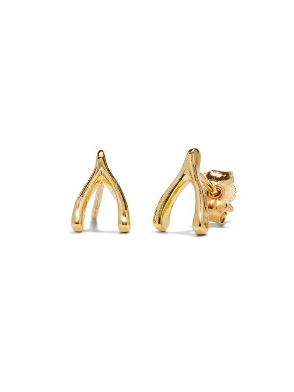 Wishbone Yellow Gold Stud Earrings sold by YLANG23
