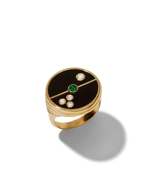 Black Onyx and Emerald Compass Yellow Gold Ring sold by YLANG23