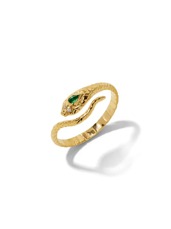 Emerald & Diamond Cobra Yellow Gold Ring sold by YLANG23