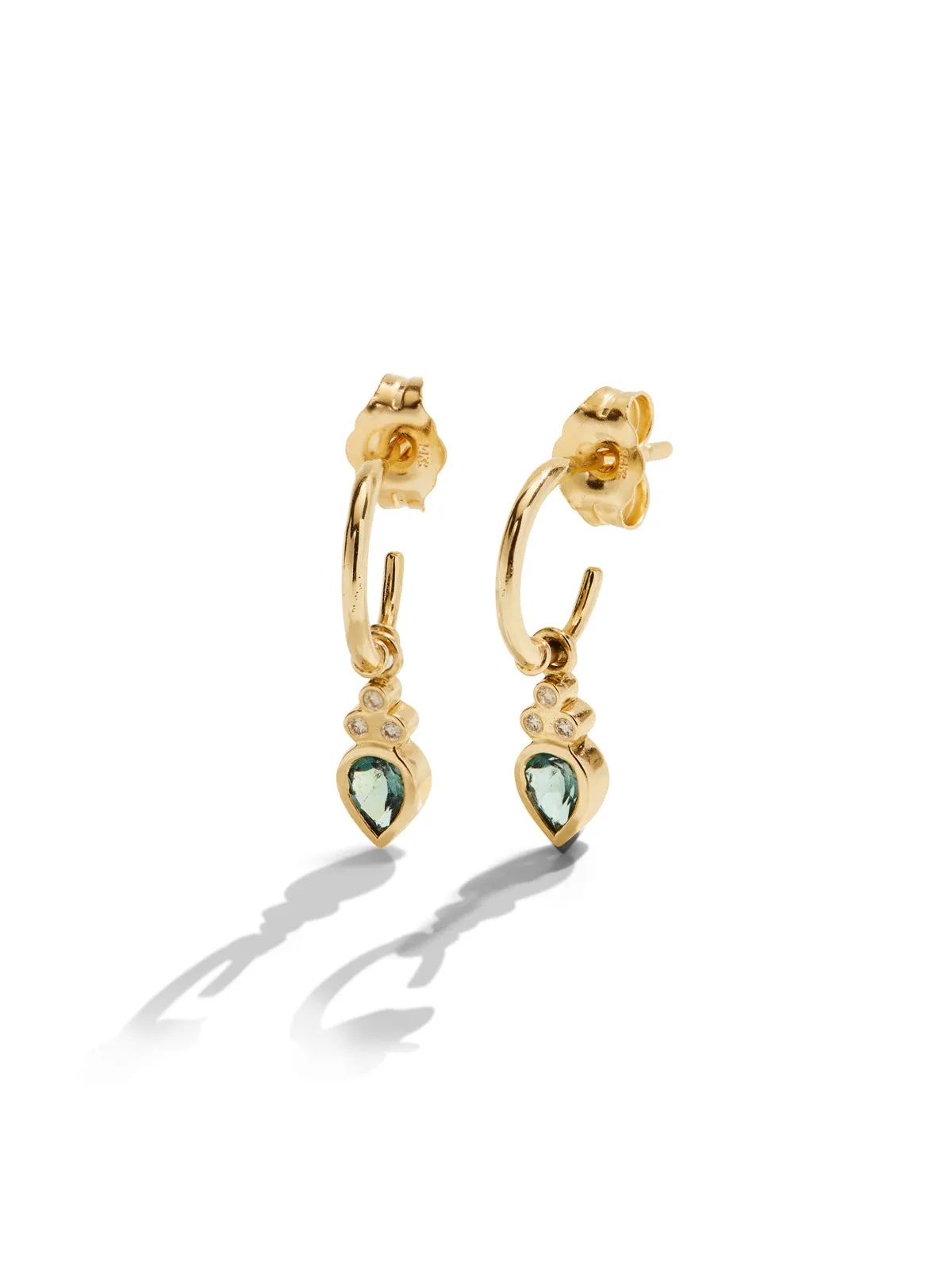 Blue Tourmaline Pear & Diamond Yellow Gold Hoop Earrings sold by YLANG23