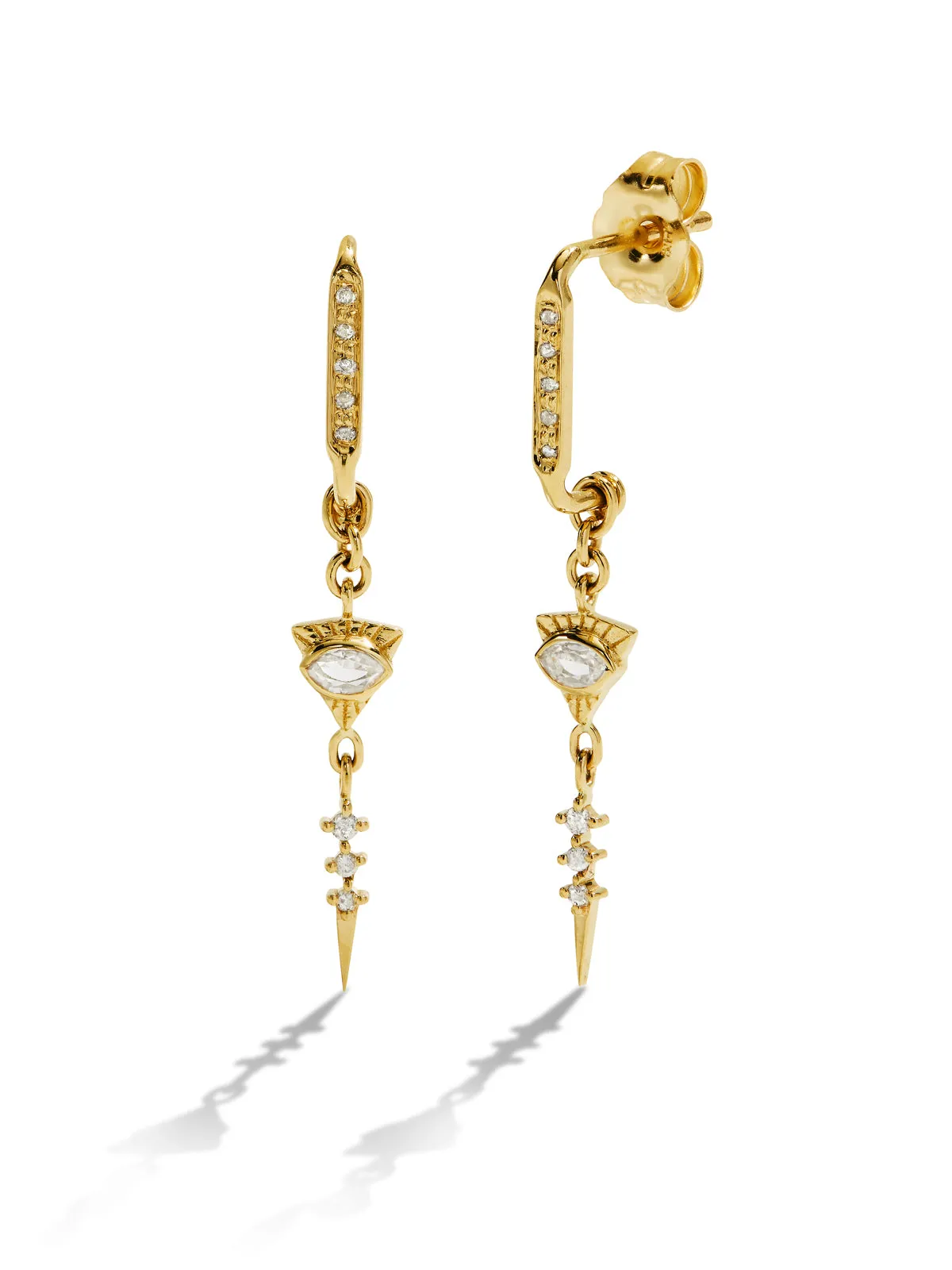 Totem Sapphire Eyes and Diamond Yellow Gold Drop Earrings sold by YLANG23