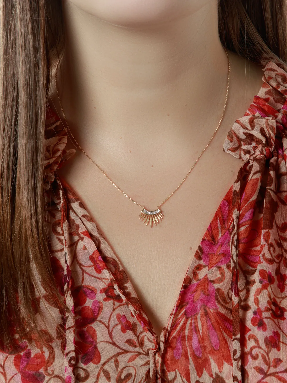 Rising Sun Baguette Diamond Yellow Gold Necklace sold by YLANG23 product image thumbnail 2