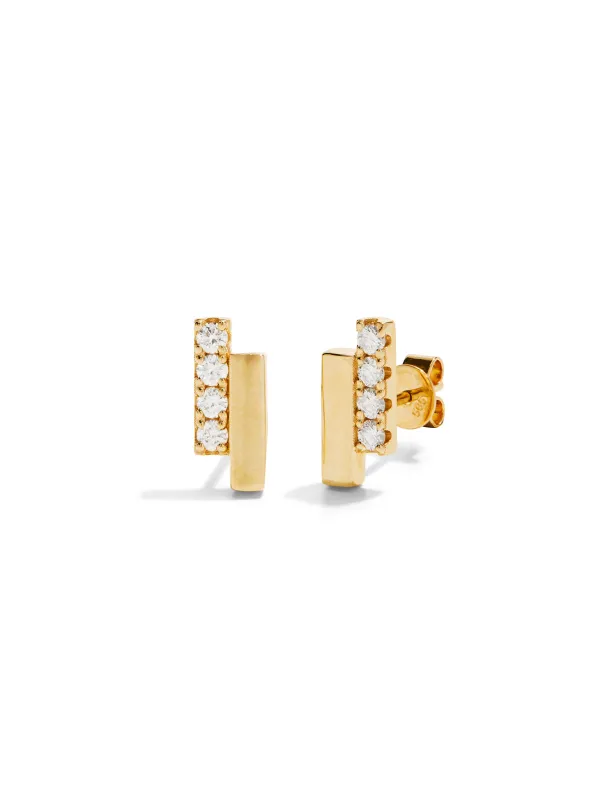 Gold & Diamond Bar Stud Earrings made by YLANG23