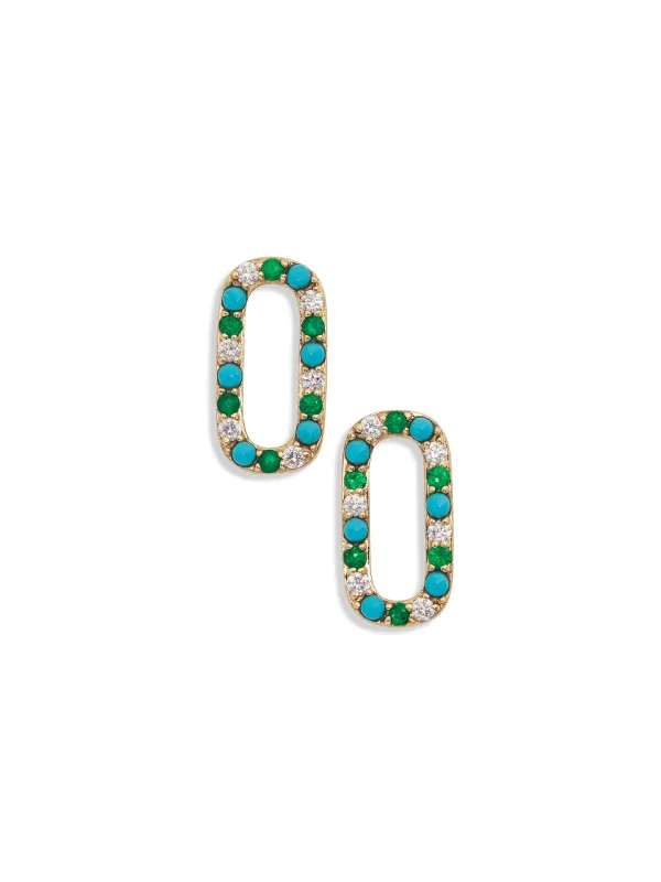 Small Diamond, Turquoise, & Emerald Yellow Gold Earring Add On Links sold by YLANG23