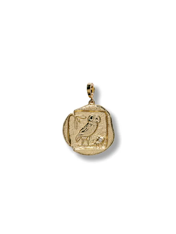 Diamond Small Owl of Athena Coin Yellow Gold Charm sold by YLANG23