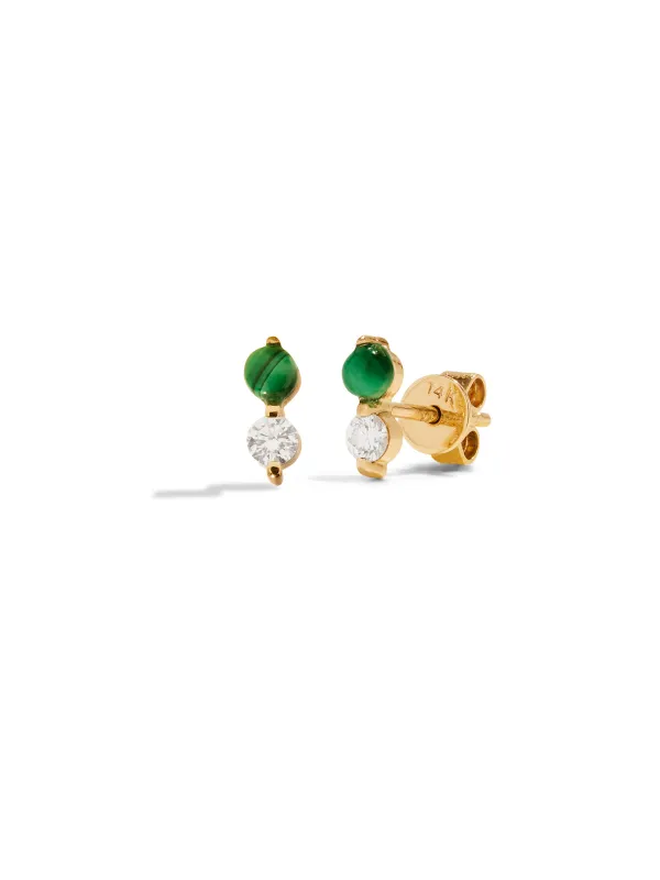 Diamond & Malachite Doubles Yellow Gold Stud Earrings sold by YLANG23