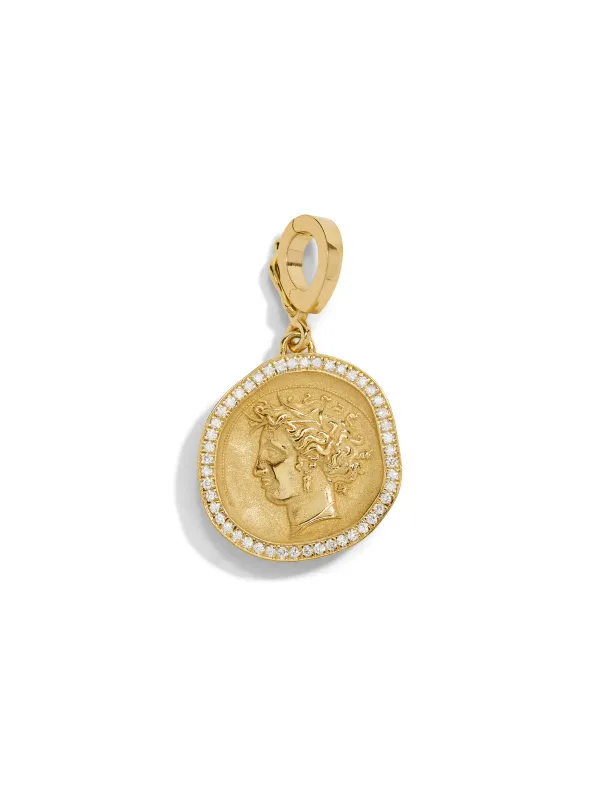 Pave Goddess Small Yellow Gold Coin Charm made by YLANG23